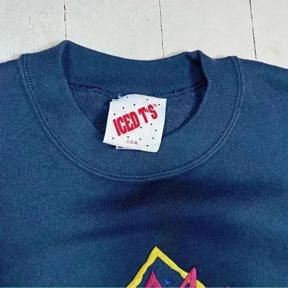 Vintage 90s Navy Sun Iced T’s Embellished and‎ Embroidered  Crewneck Sweatshirt - Picture 5 of 11